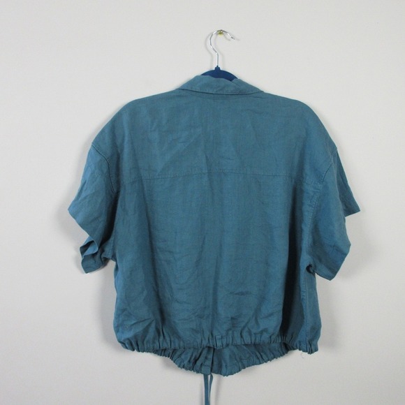 Athleta Playa Tie Top Women 2X Blue 100% Linen Short Sleeve Tie Waist Casual 274 - Picture 2 of 12